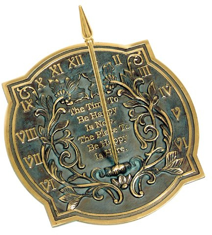 Rome 2303 Happiness Sundial, Solid Brass with Verdigris Highlights, 10-Inch Diameter
