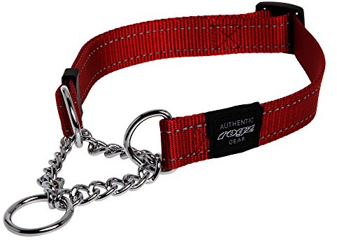 Rogz Utility Large 3/4-Inch Reflective Fanbelt Obedience Half-Check Dog Collar, Red