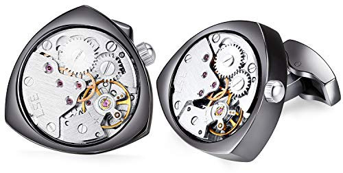 Honey Bear Gemelli Movimento Dell'orologio Steampunk Per Uomo Camicia, Triangolo acciaio per regalo di nozze affari con scatola (Nero)