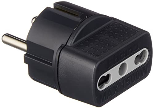 BTicino S3625GE Adattatore con Spina Tedesca e Presa Bipasso, Colore Nero