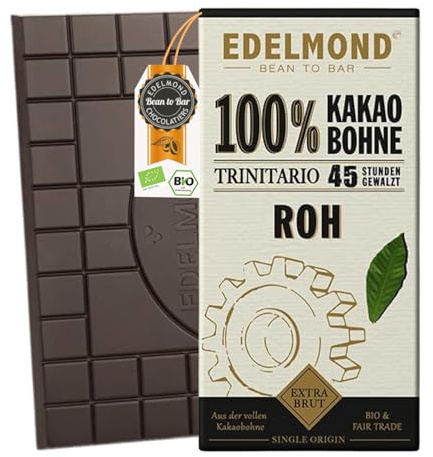 Edelmond Bio Roh 100 % Bitter‑Kakao Schokolade | Vegan, Glutenfrei | Naturbelassen & Handgemacht ohne raffinierten Zucker (1 Tafel)