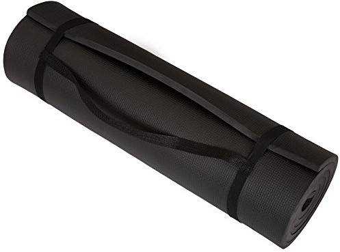 Thick Yoga Mat - Double Sided 1/2-Inch Workout Mat - 72x24-Inch Exercise Pad for Home Gym Fitness or Pilates with Carrying Strap by Wakeman (Black)