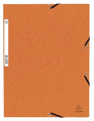 Exacompta - Ref 55304E - Elastiska 3-klaffmappar - Lämplig för att hålla A4-dokument, 355 gsm glansigt kort, etikett på baksidan för identifiering - orange (paket med 10)