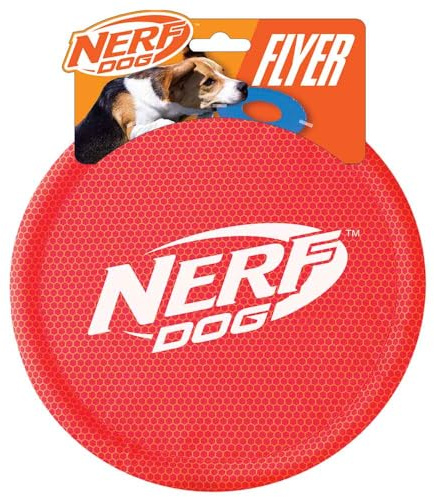 Nerf Dog Nylon Flyer Dog Toy, Flying Disc, Lightweight, Durable and Water Resistant, Great for Beach and Pool, 9 inch diameter, for Medium/Large Breeds, Single Unit, Red