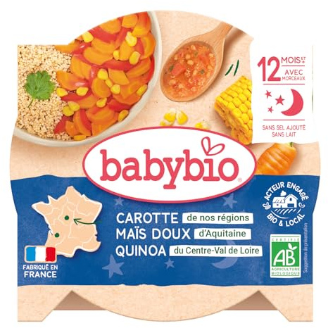 Babybio Fondue de Carotte, Maïs Doux Aquitaine et Quinoa, 230g
