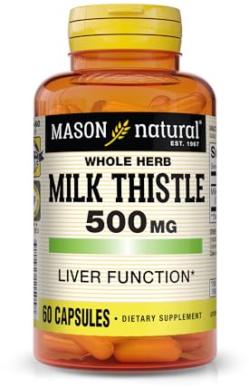 MASON NATURAL Milk Thistle 500 mg - Support Healthy Liver Function, Cleanse and Detox, Herbal Dietary Supplement, 60 Capsules