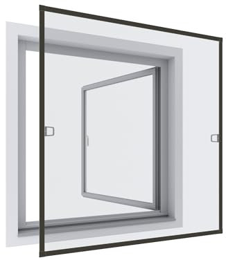 Rhino Screen Insektenschutz Fenster Spannrahmen Fliegengitter für Fenster Fenstergitter Fliegenschutz, aus Aluminium, anthrazit, 100 x 120 cm, 04310