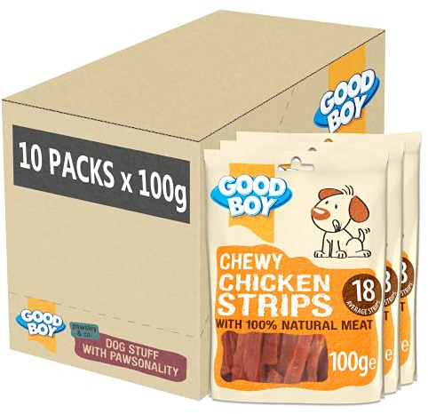 Good Boy - Chewy Chicken Strips - Dog Treats - Made with 100% Natural Chicken Breast Meat - 100 g ℮ - Wheat and Cereal Free Dog Treats - Case of 10