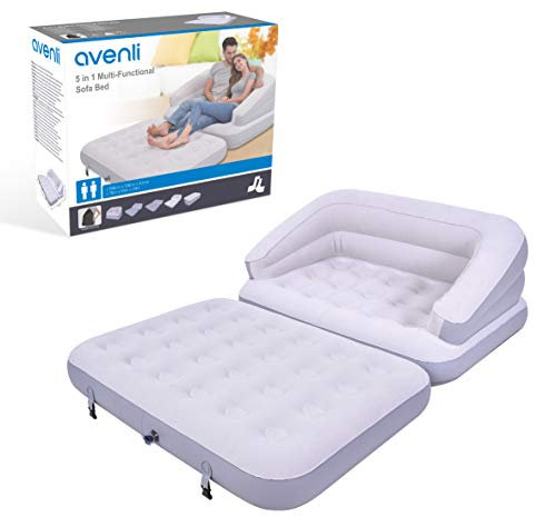 Benross Group Avenli 88170 5-in-1 Inflatable Flocked Sofa Bed/Grey/Easy to Inflate/Ideal for Camping, Festivals or Spare Bed