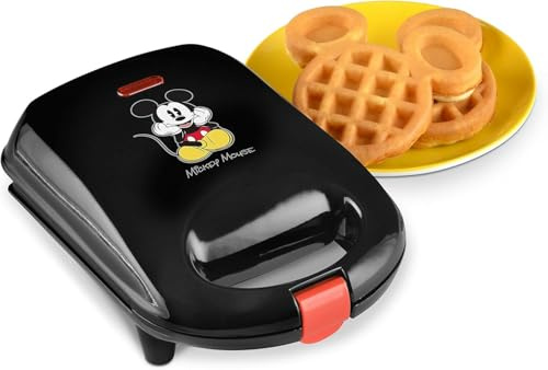 Disney Mickey Mouse Mini Waffle Maker by Select Brands - Cooks Cute Mickey Mouse Waffles - With Nonstick Coating & Non-Skid Feet - Includes Manual with Waffle Recipes
