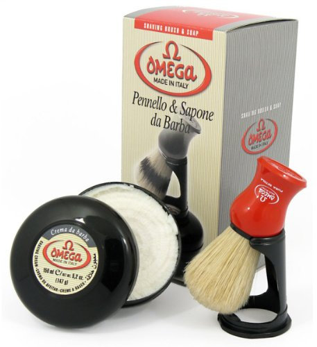 Omega 46065 Shaving Set with Brush, Holder, and Soap in Bowl