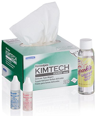 AmScope - Microscope Operation & Maintenance Kit - Immersion Oil, Wipers, and Optical Lens Cleaner - MLAB-CLS-Kim