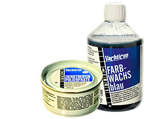 Yachticon Farbwachs GFK blau plus Zierstreifen Polierpaste blau