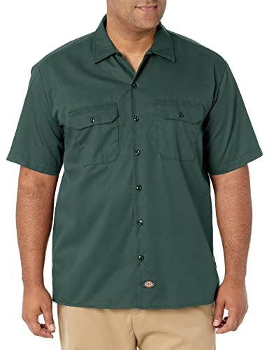 Dickies Men's Short-Sleeve Work Utility Button Down Shirt, Hunter Green V1, XL