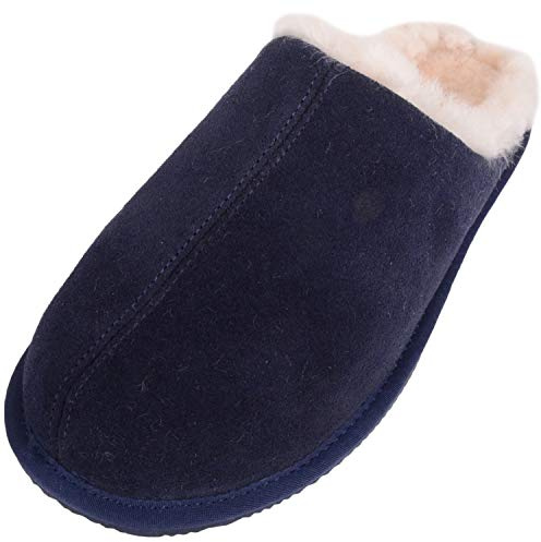 SNUGRUGS Newbury, ciabatte da uomo in pelle di pecora, suola in gomma aperta sul retro, Blu (Marina Militare), 40 2/3