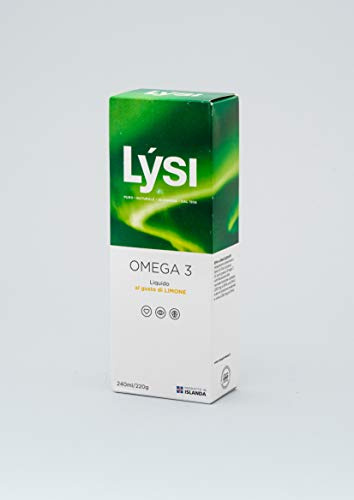 Omega 3 liquido al limone LYSI dall'Islanda - flacone di vetro da 240ml - Integratore olio di pesce purificato Islanda alto contenuto EPA e DHA