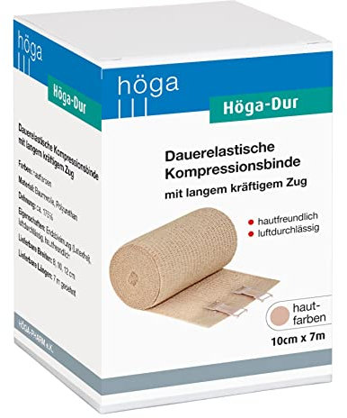 Höga-Dur, dauerelastische Kompressionsbinde mit langem Zug - 10 cm x 7 m gedehnt – hautfreundlich, luftdurchlässig