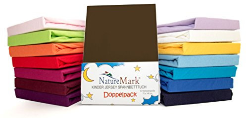 2er Sparpack Kinder Spannbettlaken Jersey 100% Baumwolle für Kinderbettmatratzen ÖKO Tex Geprüft- Gr. 70 x 140 cm, Schokobraun / Dunkelbraun