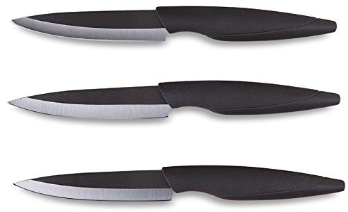 Le Couteau du Chef, Tarrerias Bonjean 1305151542 Le Couteau du Chef Set de 3 Couteaux Steak Lame Céramique Noire 10 Cm Manche Ergonomique Soft Touch