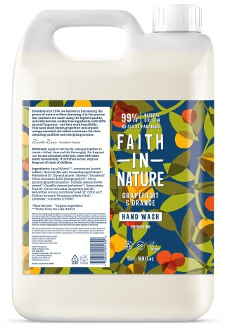 Faith In Nature Natural Grapefruit & Orange Liquid Hand Wash, Energising, Vegan & Cruelty Free, No SLS or Parabens, 5L Refill Pack