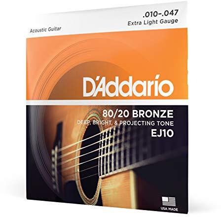 D'Addario EJ10 80/20 Bronze Akustikgitarrensaiten, Extra Light, 10-47