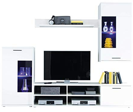 AVANTI TRENDSTORE - Kalli - Parete da soggiorno con illuminazione LED compresa, disponibile in 2 diverse colorazioni. Dimensioni: LAP 230x180x40 cm (Bianco)
