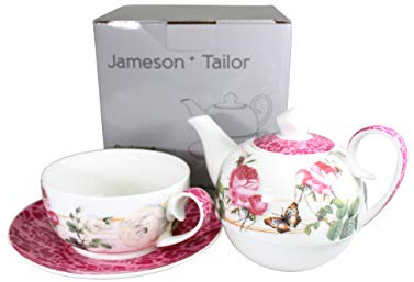 Jameson & Tailor Tea for One Brillantporzellan: Genussvolles Einzelteekannen-Set aus hochwertigem Porzellan (Rose weiß)
