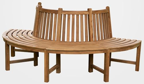 CLP Banc d'arbre Semi-Circulaire Male en Teck Massif I Banc de Jardin pouvant accueillir jusqu'ŕ Quatre Personnes I Banc en Bois Naturel, Couleur:Marron