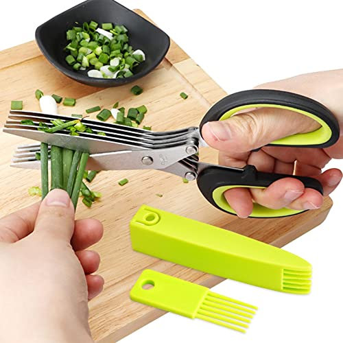 Ciseaux à Herbes de Cuisine, Ciseaux de Cuisine en Acier Inoxydable à 5 Lames, Cisaille de Coupe Polyvalente de Cuisine avec Lames et Couverture de sécurité Ciseaux à coriandre pour Papier de Generic