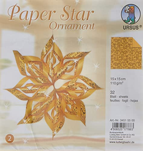 Ursus Paper Star Ornament 2 34515500 - Papel para Manualidades (32 Hojas, 15 x 15 cm, 110 g/m², precortado, con Efecto Perlado, Acabado en láminas, Impreso por una Cara)