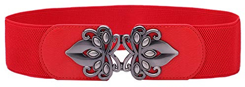 Syuer Womens Vintage Wide Elastic Stretch Waist Belt Retro Cinch Belt (L (78-96cm), Red)