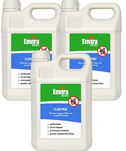 Envira Floh Abwehrspray 3 x 5 Liter - Spray mit Langzeitwirkung gegen Flöhe, Katzenfloh, Hundefloh - Mittel gegen Flöhe für Wohnung & Möbel - Effektives Flohmittel & Flohschutz