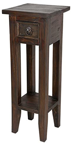 BURI Mahagoni Beistelltisch mit Schublade 66 x 25 cm braun - Vintage Holz Telefontisch - Beistelltisch Blumentisch Blumenhocker Telefon Deko Blumen Tisch