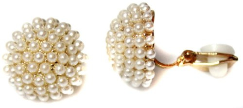 Classic Gold Tone Round Half Ball Pearl Girls Womans CLIP ON Earrings Studs