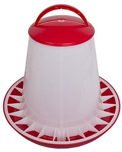 VOSS.farming Distributeur Automatique de Nourriture pour volailles, contenance 10 kg, avec Couvercle (Rouge/Blanc)