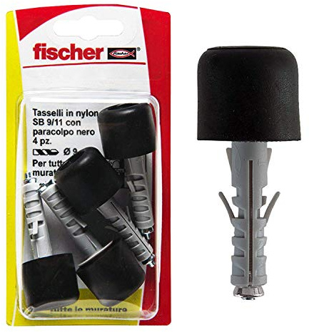 Fischer 4 Tasselli SB 9 con Paracolpi in PVC nero, Universali, Fissaggio con Fermaporta 4452