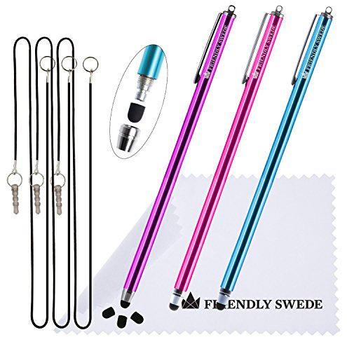 The Friendly Swede XXL Penna Touch a Punta Fine ad Alta Precisione per Touchscreen, 18,5cm (Rosa, Viola, Blu Acqua)