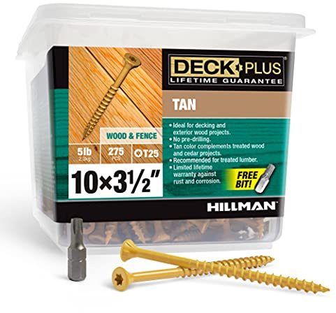 Deck Plus Wood Screws, #10 x 3-1/2in, 5lb Box, 275 Pieces, Tan