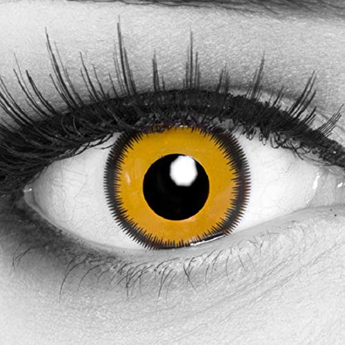 Lentilles couleur cosplay - manga anime lunatic sun yellow. Pour Halloween, fantaisie, Carnaval + étuis à lentilles de contact I 1 paire (2 pièces) I sans correction I 0,00 Dioptries MERALENS