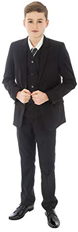 Vivaki 5 Piece Slim Fit Black Suit (14-15 Years)