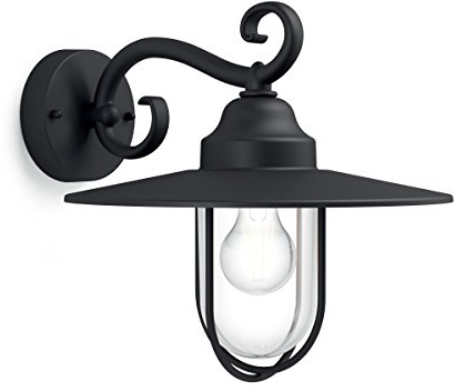 Philips Pasture Vägglampa för Utomhusbelysning Vägg, Väderbeständighet IP44, Tålig, Aluminium, Klassisk Design, Svart, E27-ljuskälla Säljs Separat, Ledlampa