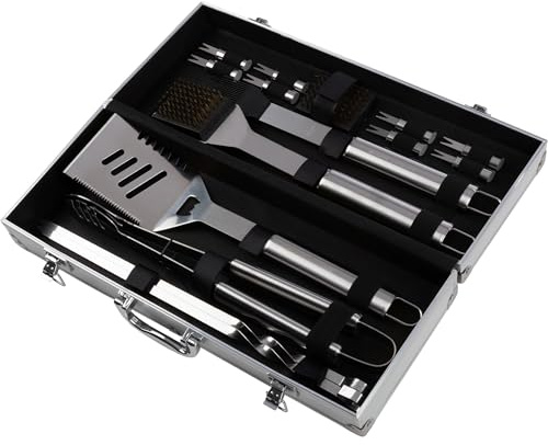 16-Piece BBQ Grill Accessories Set - Barbecue Tool Kit with Aluminum Case for Home Grilling - Great Gift for Birthday or Father’s Day by Home-Complete