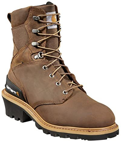 Carhartt 8” Waterproof Leather Logger Boot – Composite Toe Work Boots for Men with Goodyear Welt, Slip-Resistant Outsole, EH Rated – Crazy Horse Brown - 12 Wide