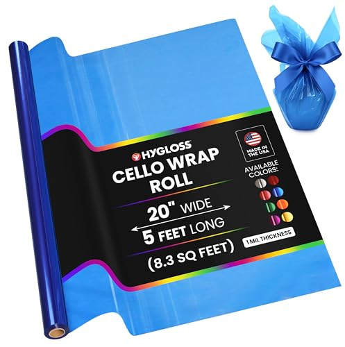 Hygloss Products, Inc Roll Cellophane Wrap for Crafts, Gifts, and Baskets 20 Inch x 5 Feet, 20-inches, Blue