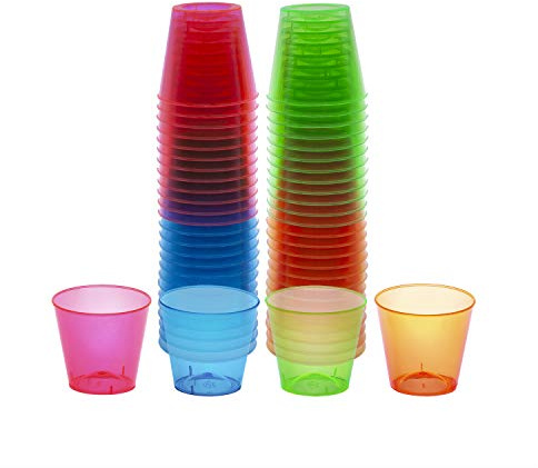 Party Essentials Hard Plastic 1-Ounce Shot Glasses, 50-Count, Assorted Neon