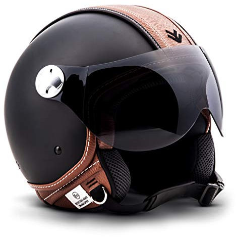 ARMOR HELMETS® AV-84 „Vintage Deluxe“ · Jet-Helm · Motorrad-Helm Roller-Helm Scooter-Helm Moped Mofa-Helm Chopper Retro Vespa Vintage Pilot · ECE 22.05 Visier Schnellverschluss Tasche M (57-58cm)