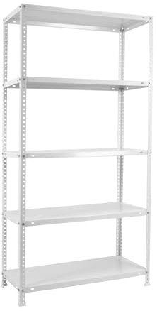 SimonRack Schwerlastregal, Lagerregal, 200x100x50 Metallregal, Kellerregal, Biegestelle 100 kg, 5 Fachböden, Weiss - Comfort