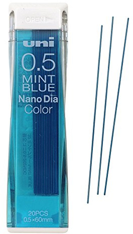 Uni - Mine per matita meccanica NanoDia, colore blu menta, 0,5 mm, 20 mine