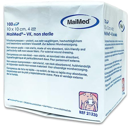 MaiMed Vlieskompressen 10x10 unsteril - 100 Stück unsterile Vlieskompressen - Wundauflage nicht haftend - Wundkompressen Gaze Verbandsmaterial
