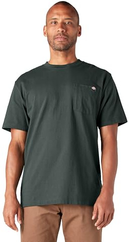 Dickies Mens Heavyweight Crew Neck Short Sleeve Tee Henley Shirt, Hunter Green, Large US